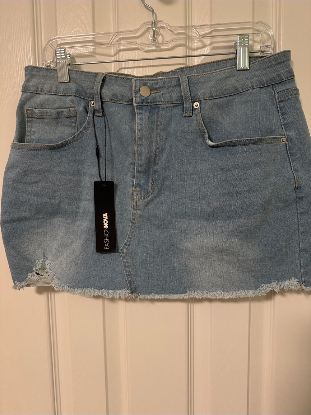 Fashion Nova Light Blue Distressed Denim Mini Skirt